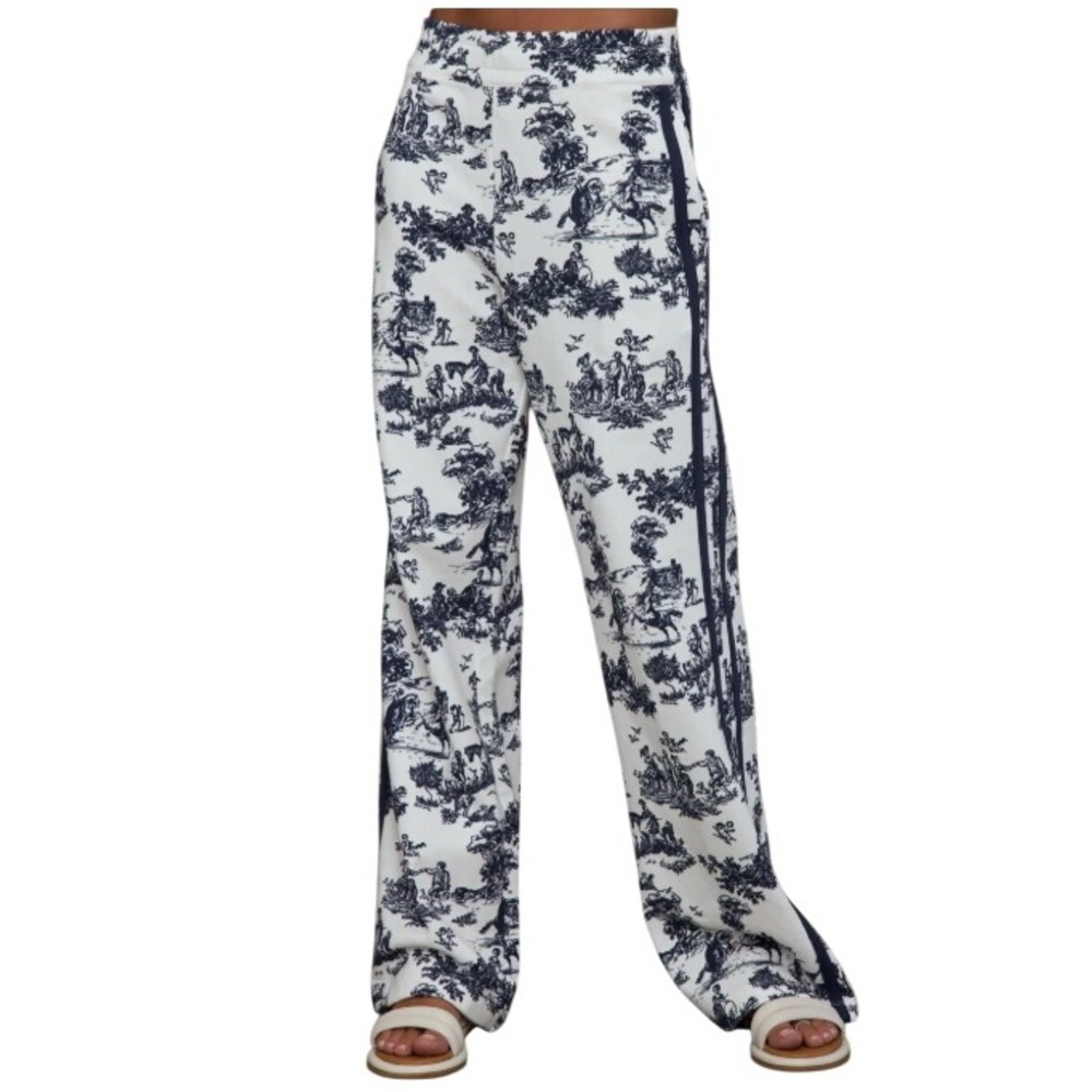 Carbon38 Toile Track Pants Wide Leg Navy White Cotton French Terry Small EUC